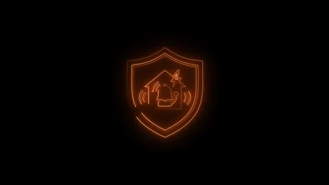 House alarm warning system in shield icon, glowing neon line protecting hom.. Stock Footage 338159876
