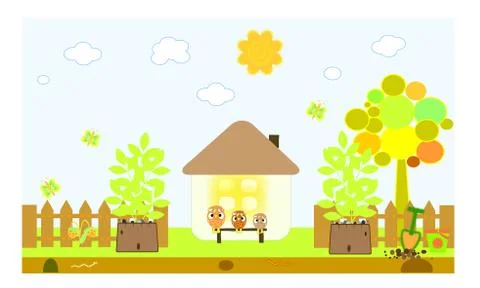 House and the chicks vector Stock Illustration