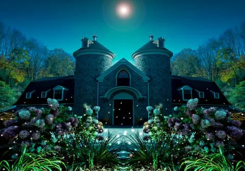 House and fireflies Stock Illustration