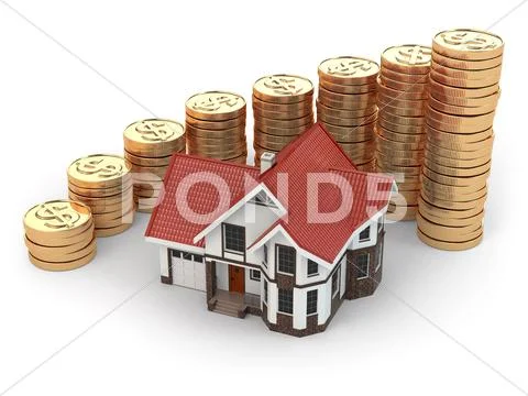 House and graph from coins. real estate increasing. Stock Illustration