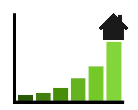House and increasing graph and chart. Metaphor of rising price, cost and valu Stock Illustration