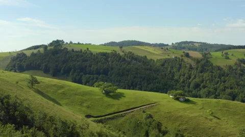 House and Open Fields beneath Serbian Mountain Peaks Video stock 138748579