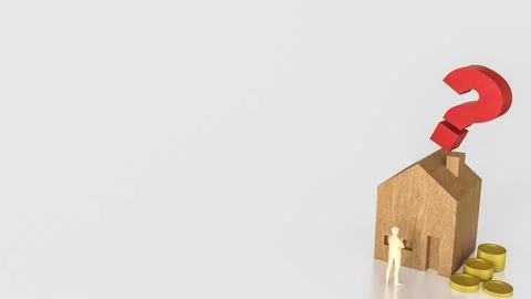The House and question mark for real estate or property concept 3d rendering. Ilustración de archivo