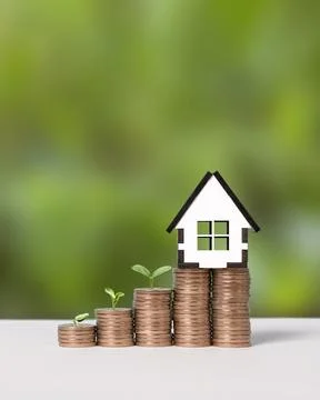 House and stack of coins 스톡 사진