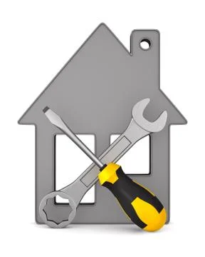 House and tools on white background. Isolated 3D illustration Stock Illustration