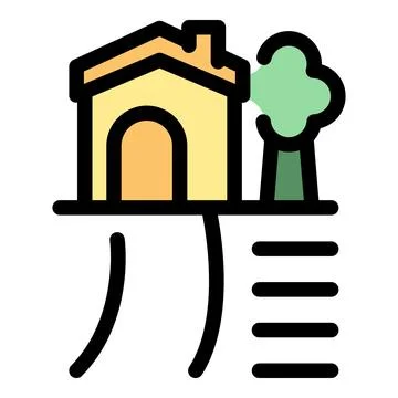 House and tree balancing precariously on eroding cliff edge Stock Illustration