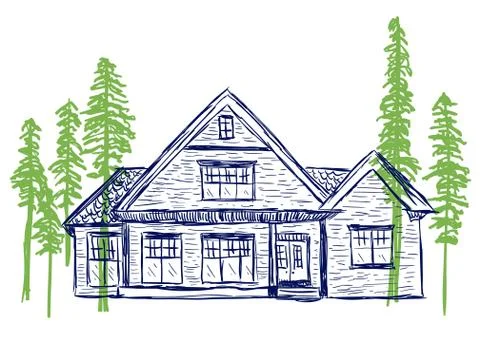 House and trees doodles Stock Illustration