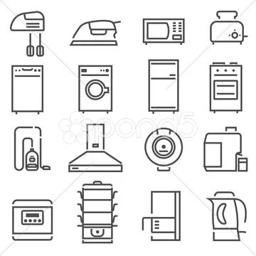 House Appliances Black White Icons Set Stock Illustration
