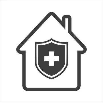 House with approved protection line icon, smart home concept, checked buildin Stock Illustration