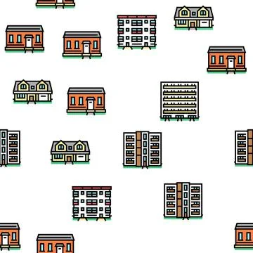 House Architectural Exterior Vector Seamless Pattern 스톡 일러스트
