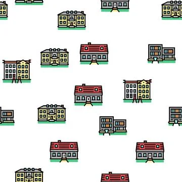 House Architectural Exterior Vector Seamless Pattern 스톡 일러스트