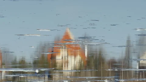 House are reflected in the river Stock Footage 105942585