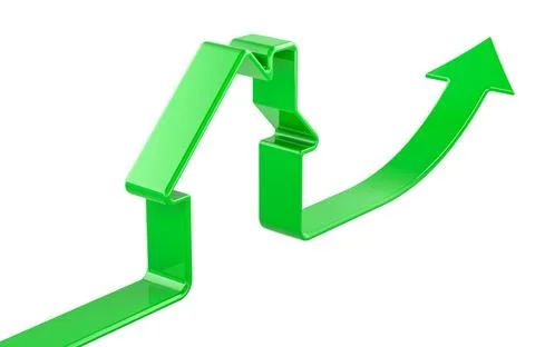 House as arrow growth up. 3D rendering Ilustración de archivo