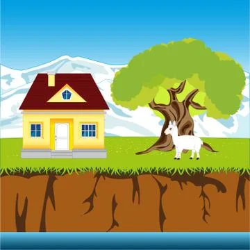 House ashore calm yard Stock Illustration