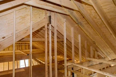 House attic under construction interior inside a frame walls beam built home  Photos