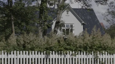 House in backdrop behind trees and fence. Reykjavik, Iceland Stock Footage 74168227