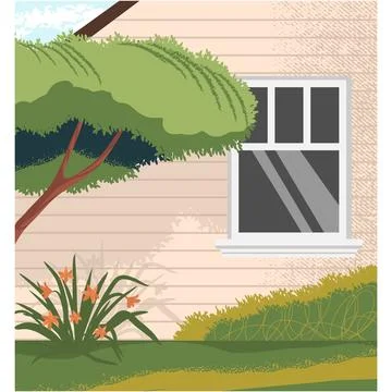 House backyard grass lawn flat vector background 库存插图