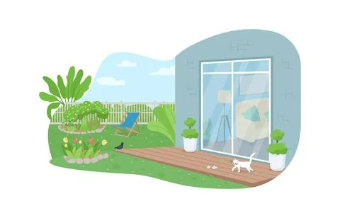 House backyard patio 2D vector web banner, poster Stock Illustration