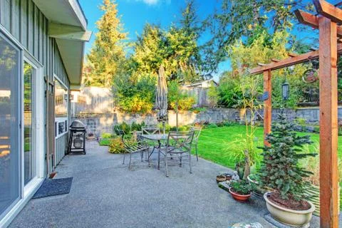 House with backyard patio area Stock Photos