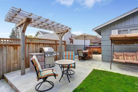 House backyard with patio area Stock Photos