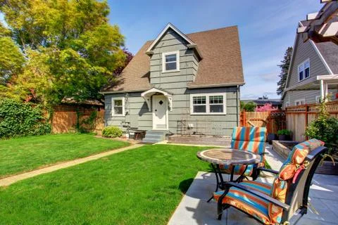 House backyard with patio area Stock Photos