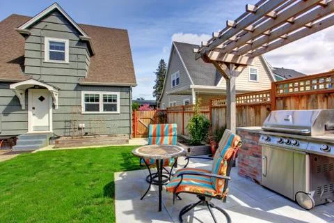 House backyard with patio area Stock Photos