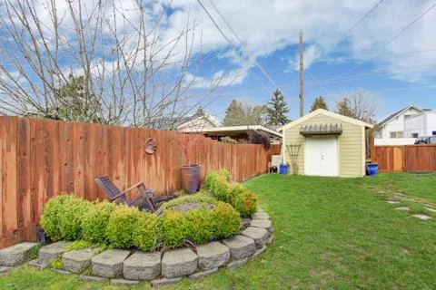 House backyard with shed Stock Photos