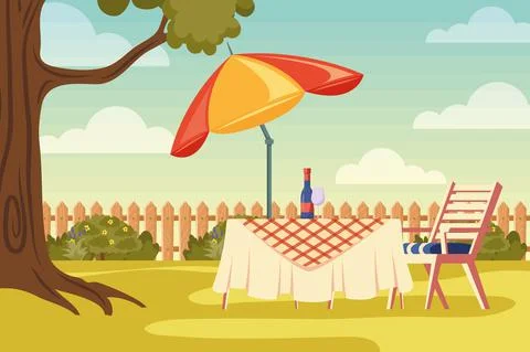 House backyard with table 스톡 일러스트