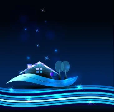 House on a beautiful blue background Stock Illustration