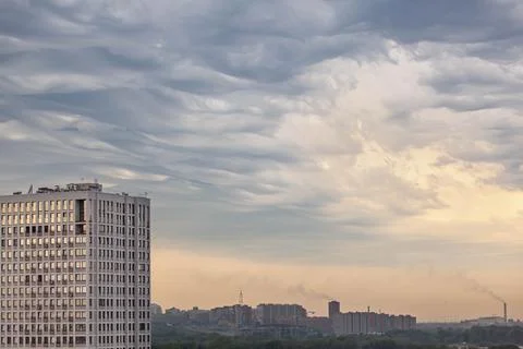 House on beautiful cloud background. Cloudscape. close up of clouds in the sky Stock Photos