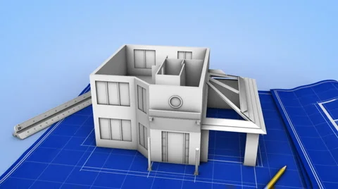House being built on a Blueprint Stock Footage 994050