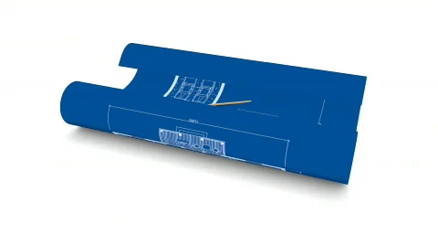 House being built on a blueprint paper. Stock Footage