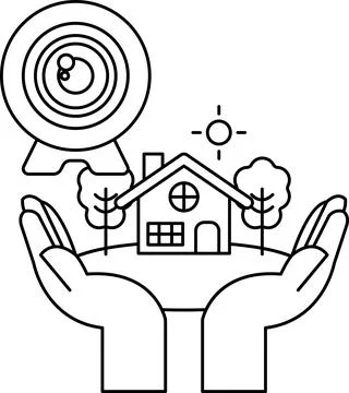 A house is being held up by two hands, with a camera in the background Illustrazione stock