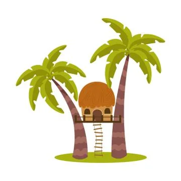 House between palms trunks with hanging ladder vector illustration Ilustração Stock