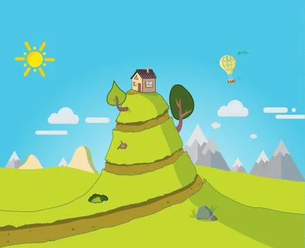 The house is on a big hill Stock Illustration