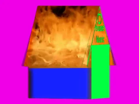 House Blue and Green Roof is on Fire 1 Floor Pink Screen Stock Footage