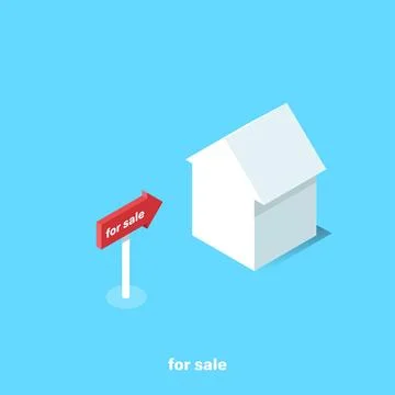 House on a blue background and next to a table sign with an inscription for s Stock Illustration