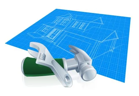 House Blueprint and Tools Ilustración de archivo