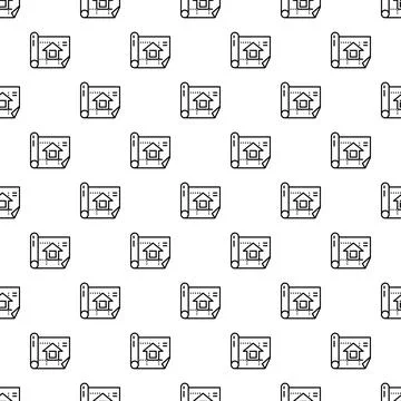 House blueprint outline seamless pattern white background Illustrazione stock