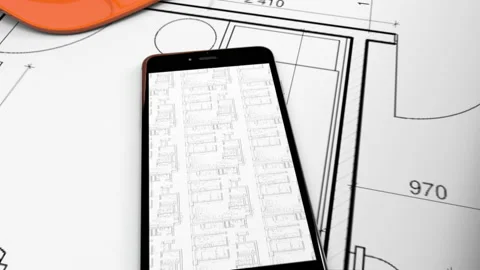 House blueprint plan in mobile application and at the paper as drawing sketch Stock Footage 168627871