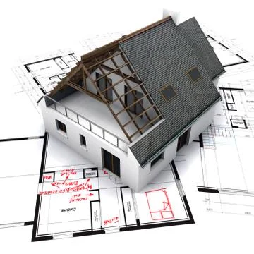 House on blueprints with notes and corrections Stock Illustration