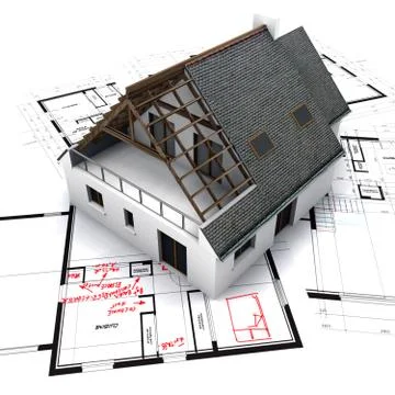 House on blueprints with notes and corrections Stock Illustration
