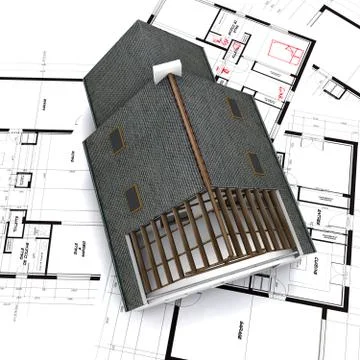 House on blueprints with notes Stock Illustration