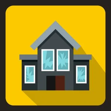 House with broken windows icon, flat style Ilustración de archivo