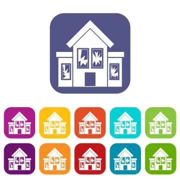 House with broken windows icons set Ilustración de archivo