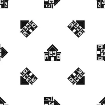 House with broken windows pattern seamless black Illustrazione stock