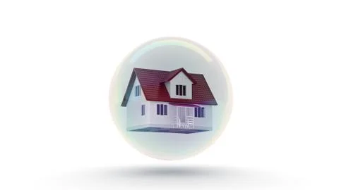 House in a bubble fly in the air. 3d rendering Stock Illustration