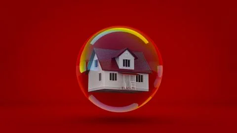 House in a bubble fly in the air. 3d rendering Stock Illustration