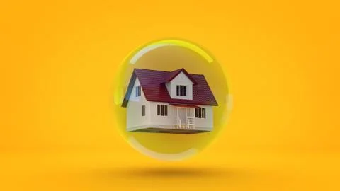 House in a bubble fly in the air. 3d rendering Stock Illustration