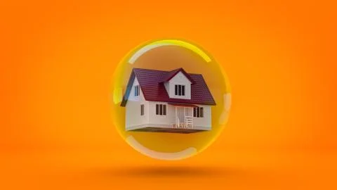 House in a bubble fly in the air. 3d rendering Stock Illustration